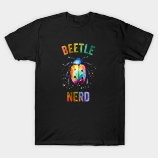 Colorful Watercolor Beetle Nerd T-Shirt